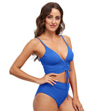 Women's Sexy High-Waisted Bikini: Deep V Drawstring Strap Two-Piece Swimwear