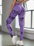 Women's high waist Peach tie dye yoga pants abdominal tightening hip lifting fitness seamless sports tight pants legging