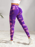 Women's high waist Peach tie dye yoga pants abdominal tightening hip lifting fitness seamless sports tight pants legging