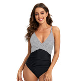 Women's Swimwear Striped Halter One-Piece Swimsuit Open Back Triangle Bathing Suit