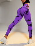 Women's high waist Peach tie dye yoga pants abdominal tightening hip lifting fitness seamless sports tight pants legging