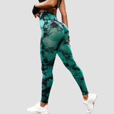 Women's high waist Peach tie dye yoga pants abdominal tightening hip lifting fitness seamless sports tight pants legging