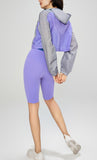 New lightweight long sleeved fitness jacket loose hooded drawstring sportswear for women thin casual outdoor