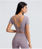 Back cross short sleeve tight T shirt