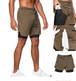 Mens 2 in 1 Running Shorts with Pocket & Towel Loop