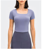 Women's square neck tight fitness gym short sleeve T-shirt
