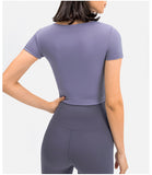 Women's square neck tight fitness gym short sleeve T-shirt