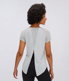 Women's back open loose fit yoga wear top T shirt