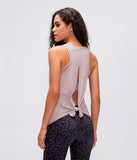 Lady's  racerback bowknot open back t-shirt workout stringer women custom tank top