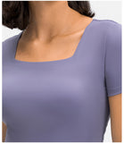 Women's square neck tight fitness gym short sleeve T-shirt