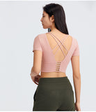 Back cross short sleeve tight T shirt