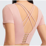 Back cross short sleeve tight T shirt