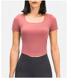 Women's square neck tight fitness gym short sleeve T-shirt
