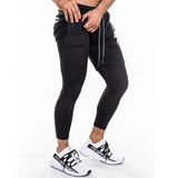 Men's 2 in 1 Running Pants with Zipper Pockets Workout Compression Tights Legging