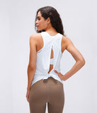 Lady's  racerback bowknot open back t-shirt workout stringer women custom tank top