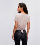 Women yoga soft shirts ladies sports workout top girls running tee Gym t-shirt back open