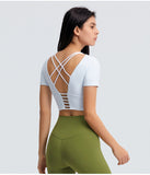 Back cross short sleeve tight T shirt