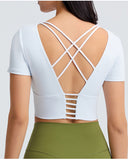 Back cross short sleeve tight T shirt