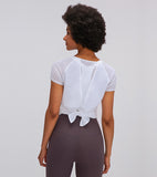 Women's back open loose fit yoga wear top T shirt