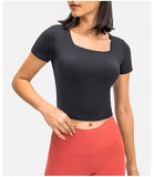Women's square neck tight fitness gym short sleeve T-shirt