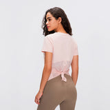 Women yoga soft shirts ladies sports workout top girls running tee Gym t-shirt back open