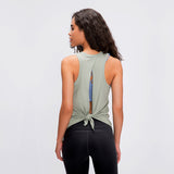 Lady's  racerback bowknot open back t-shirt workout stringer women custom tank top