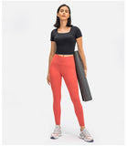 Women's square neck tight fitness gym short sleeve T-shirt