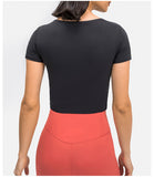 Women's square neck tight fitness gym short sleeve T-shirt