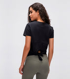 Women yoga soft shirts ladies sports workout top girls running tee Gym t-shirt back open