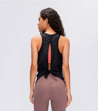 Lady's  racerback bowknot open back t-shirt workout stringer women custom tank top