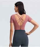 Back cross short sleeve tight T shirt