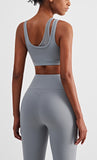 Fake 2 pcs mesh U neck sports training bra