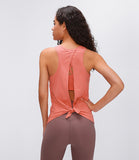 Lady's  racerback bowknot open back t-shirt workout stringer women custom tank top