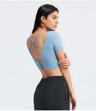 Back cross short sleeve tight T shirt