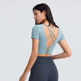 Back cross short sleeve tight T shirt
