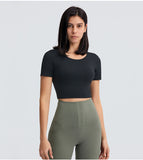 Back cross short sleeve tight T shirt