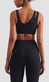 Fake 2 pcs mesh U neck sports training bra