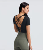 Back cross short sleeve tight T shirt
