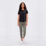 Women yoga soft shirts ladies sports workout top girls running tee Gym t-shirt back open