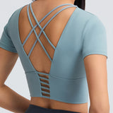 Back cross short sleeve tight T shirt