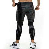 Men's 2 in 1 Running Pants with Zipper Pockets Workout Compression Tights Legging