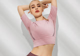Workout Shirts for Women Mesh Back Fitness Gym Yoga Tops Sleeve T Shirts