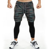 Men's 2 in 1 Running Pants with Zipper Pockets Workout Compression Tights Legging