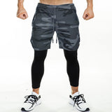 Men's 2 in 1 Running Pants with Zipper Pockets Workout Compression Tights Legging