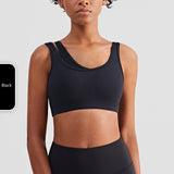 Fake 2 pcs mesh U neck sports training bra