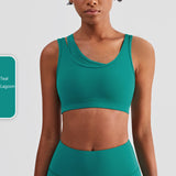 Fake 2 pcs mesh U neck sports training bra