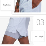 Mens Running 2 in 1 Shorts Workout Gym Training Yoga Sport Inner Compression Tight Perfomance Shorts with Phone Pocket