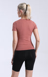 Women's fitness short sleeved suit seamless knitted tight fitting T-shirt