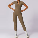 Zippered Short Sleeve Yoga Bodysuit