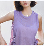 women's Bamboo breathable yoga vest loose round neck sleeveless sports top drawstring yoga cover